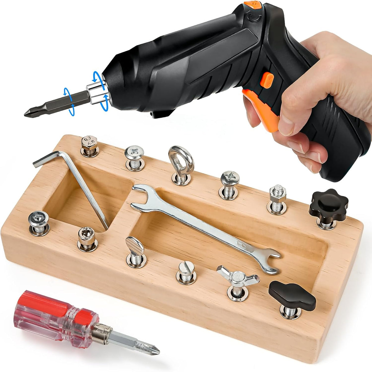 Montessori Screwdriver Board Set, Kids Screwdriver Toy Set Busy Board 3+ | Electric Drill, Fine Motor Skills, Montessori Practical Life, Tools for Toddlers 3-5, STEM Learning Activity