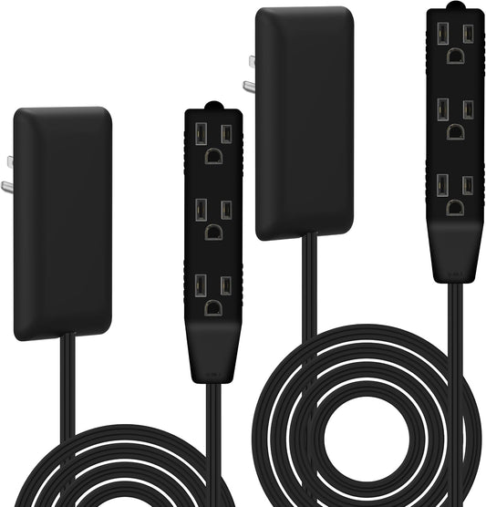 LIDER Flat-Face Outlet Extender, 3 Receptacles, 8ft Cord, 1625W, 2-Pack