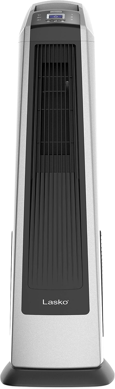 Lasko High Velocity Oscillating Tower Fan - 35" - U35115 - Silver/Black | Remote Control, Quiet Standing Fan for Bedroom, Office, and Home, 3 Speeds, Powerful Cooling Air