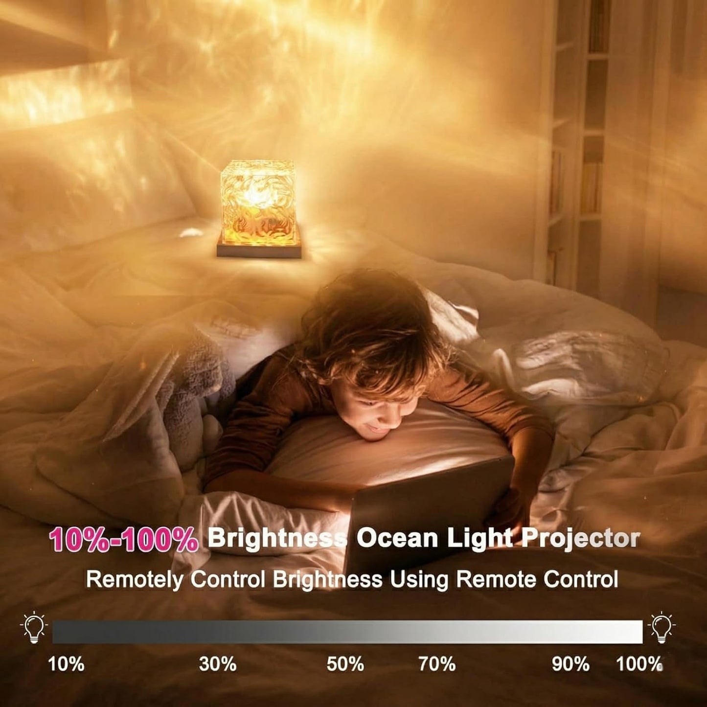 RICHMYC Ocean Wave Projector Light, 16 Colors Rotating Water Lamp, Remote | Beach Decor Sea Themed Gradual Northern Lights Projector for Office Bedroom Bathroom Bar Restaurant (Plug in 4.7in)