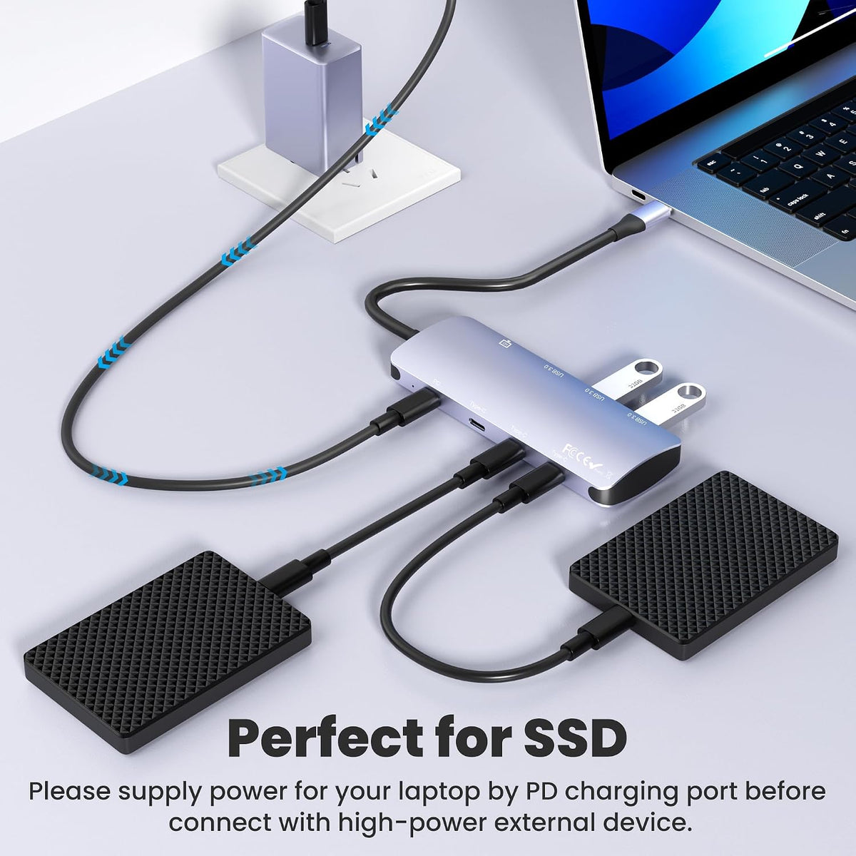 8 in 1 USB C Hub 10Gbps, USB C Splitter with 4K@60Hz Video Output, 100W PD Charging & Data Transfer, Multiport USB C Adapter for MacBook Pro/Air, iPad Pro, More USB C Devices