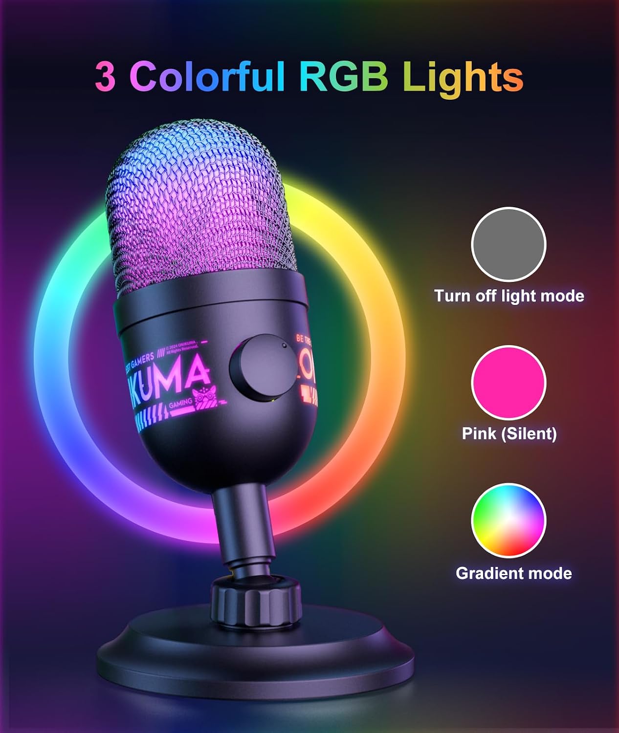 USB Gaming Microphone, RGB Condenser Mic for PC PS4 PS5 Mac, Plug & Play, Tap to Mute, Gain Control, Zero-Latency Monitoring for Streaming Podcasting Recording