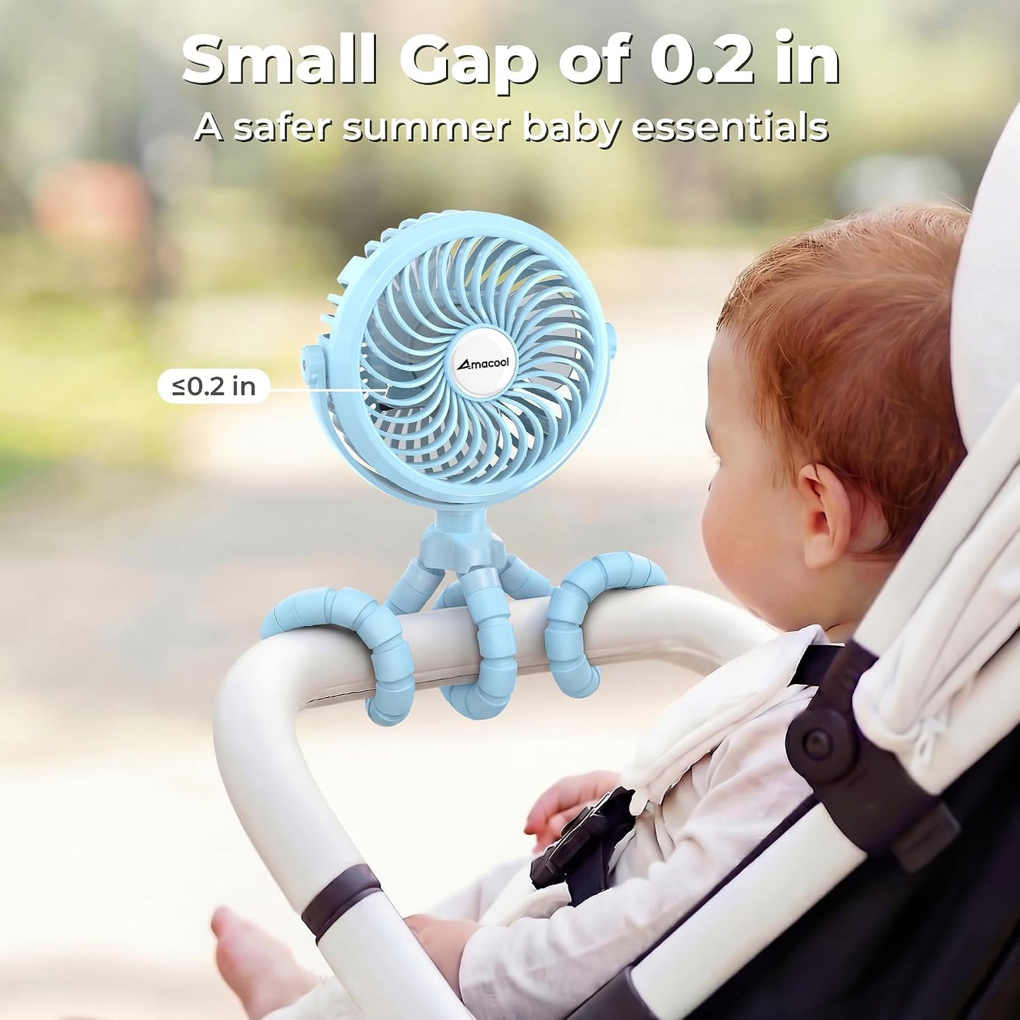 AMACOOL Battery Operated Stroller Fan, Portable Clip On Fan Rechargeable | Baby Travel Essentials for Beach Disney, Newborn Boy & Girl Gifts Registry Search, Cooling for Car Seat Wagon Crib Treadmill