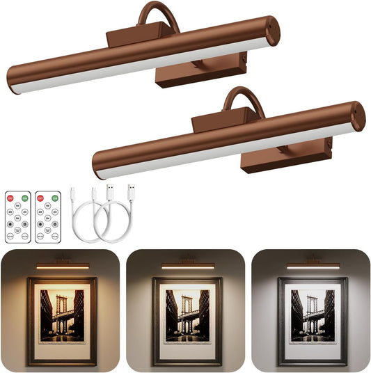 13" Wireless Picture Lights for Wall, Rechargeable Art Light, 2Pack Bronze