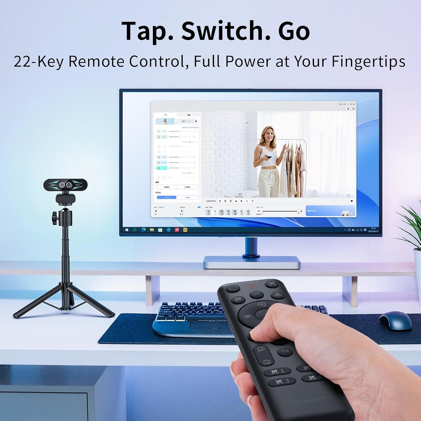 EMEET C60E Dual-Camera 4K Webcam for Streaming, Wide-Angle & Telephoto | Max 11X Hybrid Zoom & PDAF Autofocus, Remote Control, RGB Lighting, 2 Mics, Ideal for Livestreaming and Online Meeting