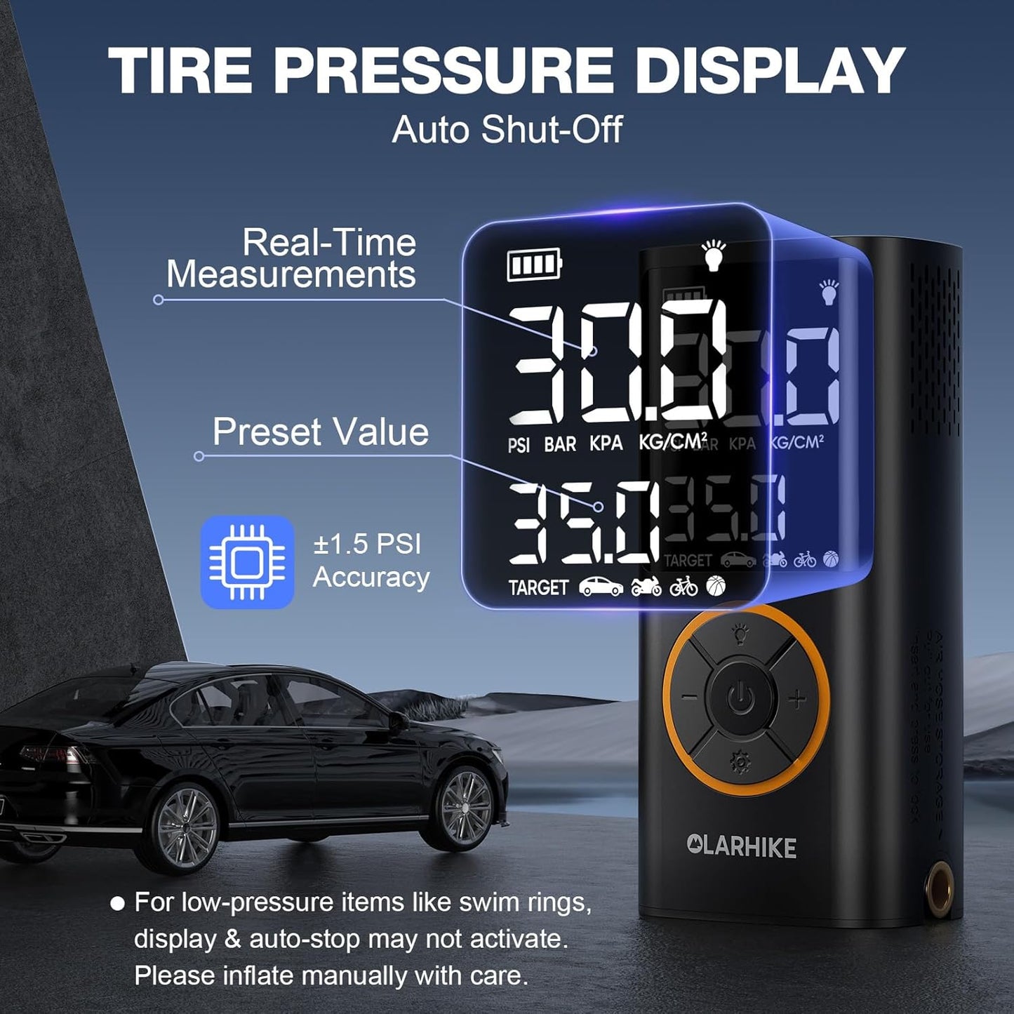 OlarHike Tire Inflator Portable Air Compressor,Cordless Electric Bike Pump | Smart Dual Hose System,Auto Stop Air Pump for Car Tires,Bicycles,Motorcycles with LED Light & Digital Pressure Gauge