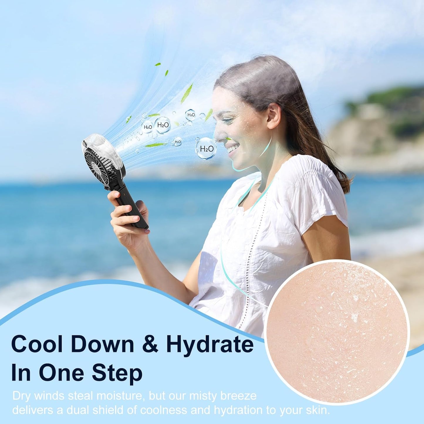 HandFan Upgraded Handheld Misting Fan, Portable Mister Fan, Personal Spray Water Mist Fans Rechargeable, Foldable Electric Mini Fans for Summer Beach Travel Makeup Concerts, Gifts for Women(Black)