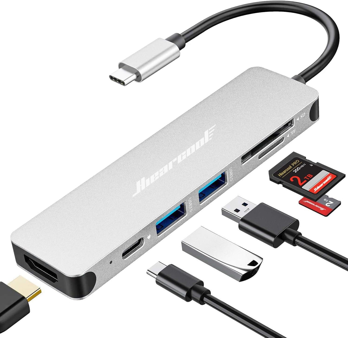 Hiearcool USB C Hub, 7-in-1 USB C Dongle for MacBook, HDMI, PD, Purple