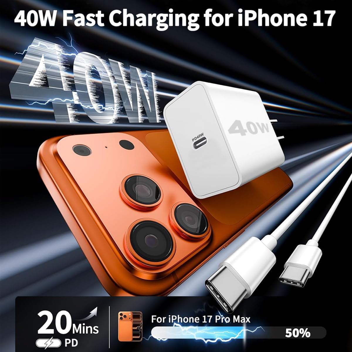 [Apple MFi Certified]iPhone 17 16 Pro Max Charger Fast Charging, 40W USB C to C Fast Charger Block 10Ft Extra Long Type C Charging Cable Cord for iPhone 17e/17 Pro/Air/16/16e/16 ProMax/Plus/15Pro,iPad