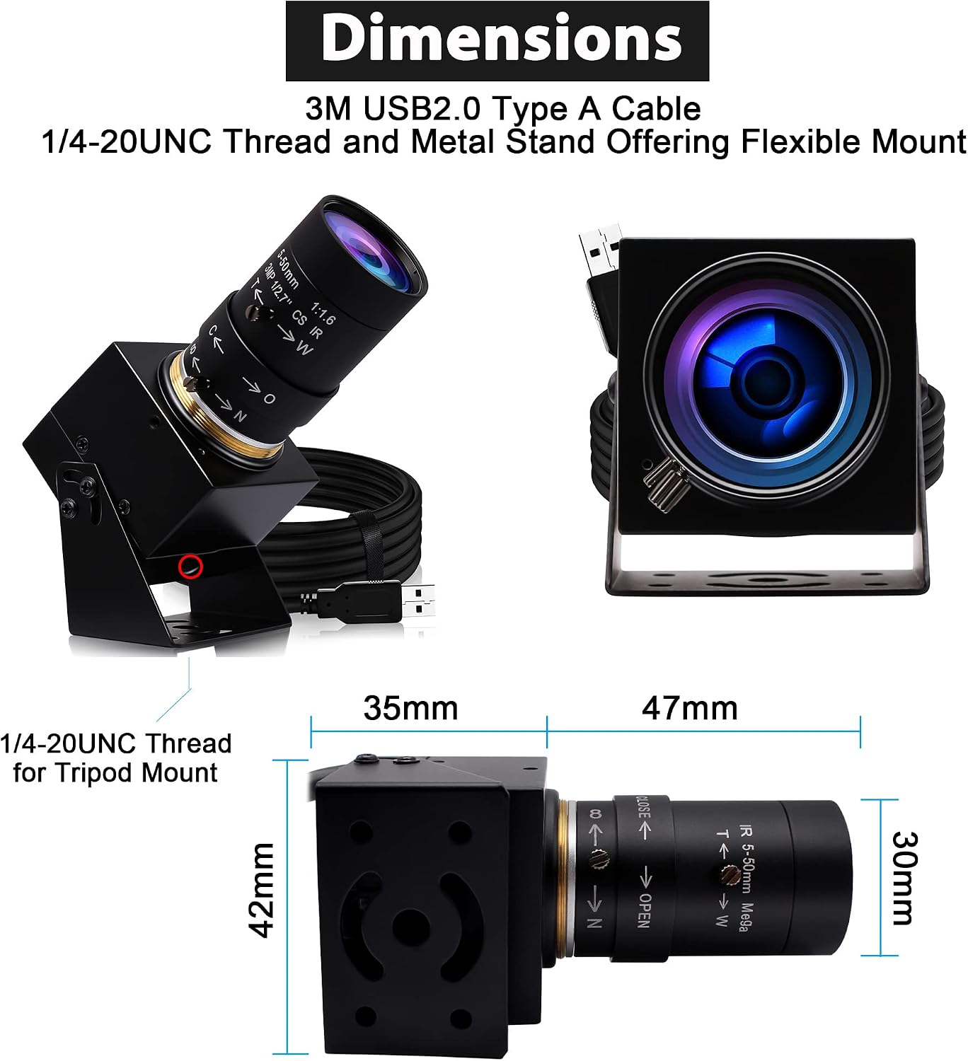 SVPRO 1080P USB Webcam with Telephoto 5-50mm Lens, Full HD Computer Camera 100fps/60fps/30fps for Windows/Mac/Linux/Android