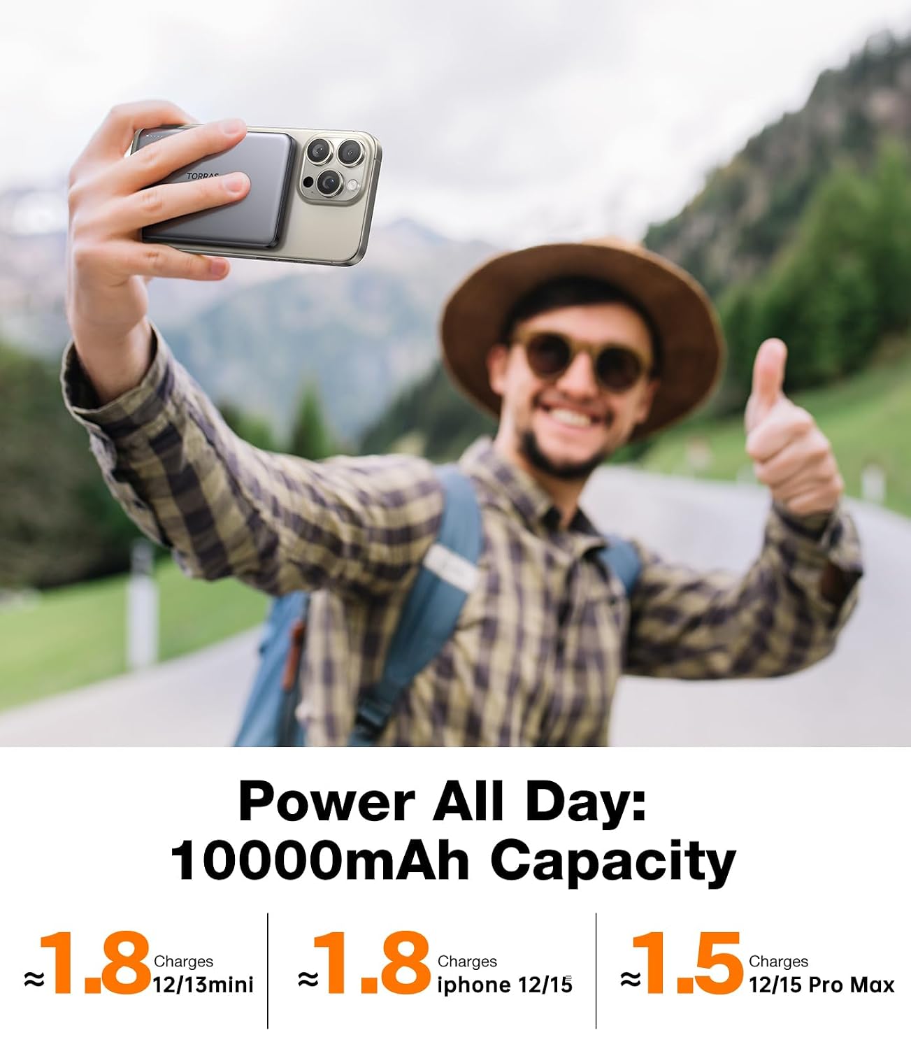 TORRAS MiniMag Power Bank,Ultra-Slim 10,000mAh Magnetic Wireless Portable Charger, 22.5W Fast Charging iPhone Air Magnetic Battery Pack Designed for iPhone 17 Pro Max/17 Pro/Air/16/15/14/13/12, Gray