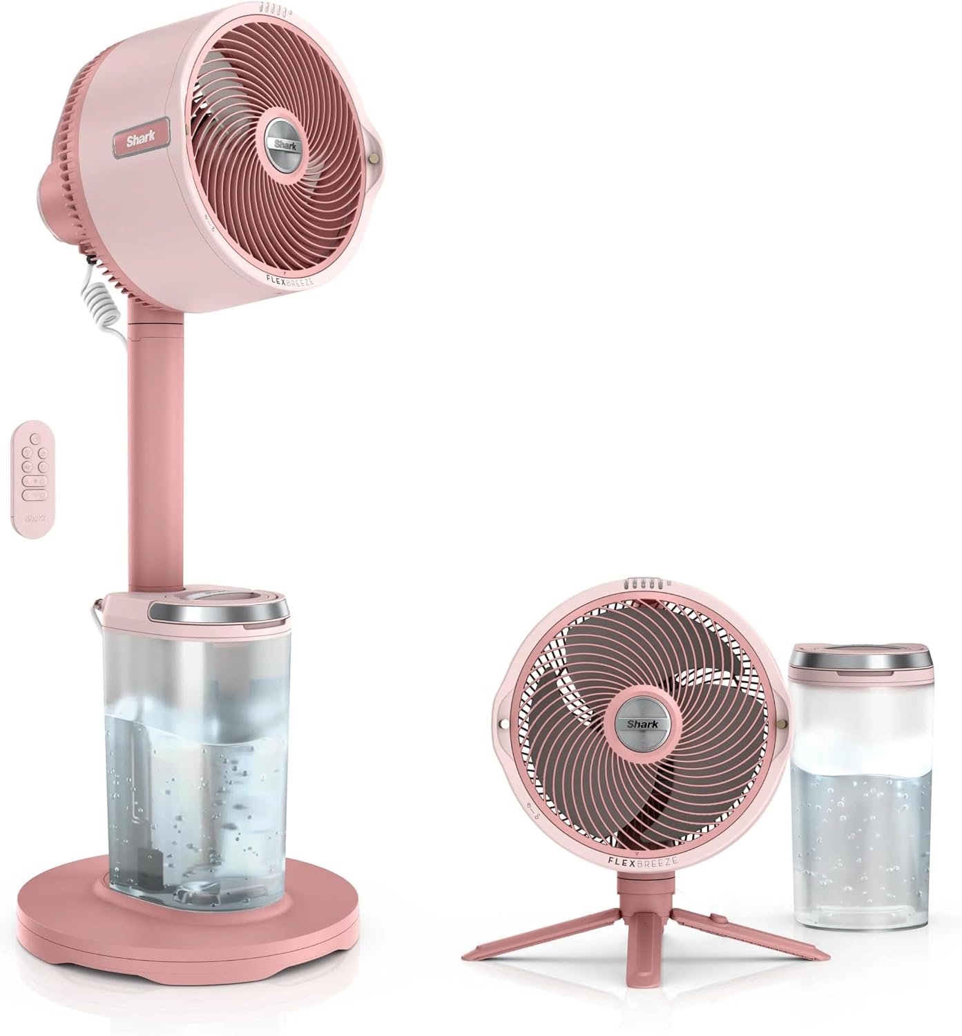 Shark FlexBreeze Pro Mist 2-in-1 Fan with Integrated Mist, Blush, FA300PK2 | Corded/Cordless, Pedestal to Tabletop, up to 24-Hr Battery, up to 70 Ft of Power, 5 Speeds, with Integrated Misting Tank