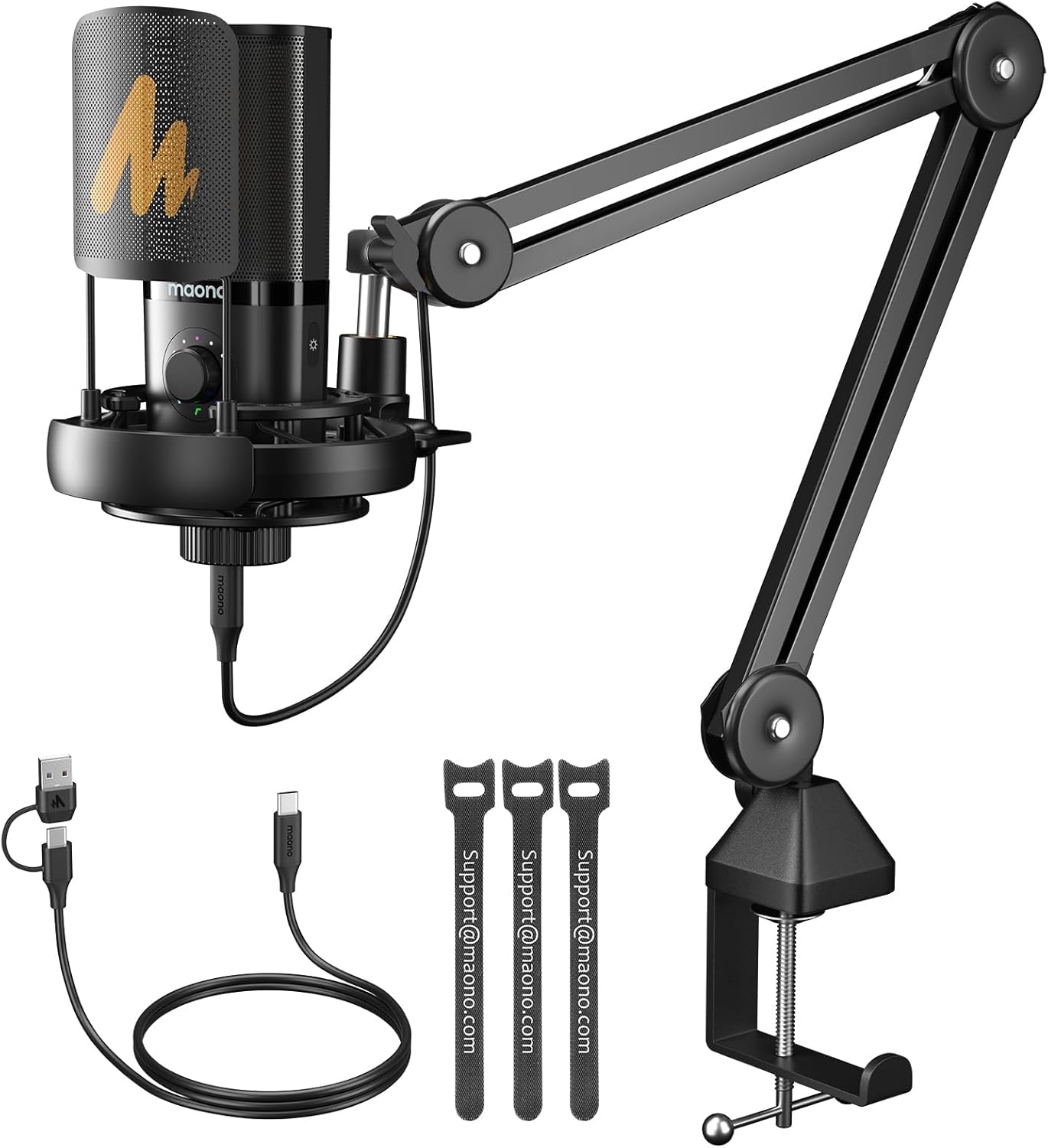 MAONO USB Studio Microphone for Streaming, Recording, Podcasting, Singing | PC Condenser Mic Kit with Shock Mount, Boom Arm, Software, Mute, Gain Knob, Volume Contro, PM450