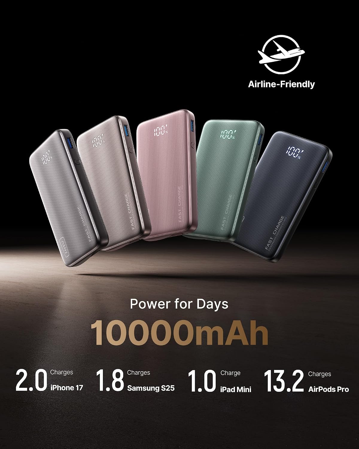 INIU 45W Fast Charging Portable Charger, 10000mAh with Built in Wall Plug | Slimmest, Built-in Wall Plug, USB-C Cable, GaN, Flight-Safe, 3 in 1 Power Bank for iPhone 17, Samsung, iPad etc