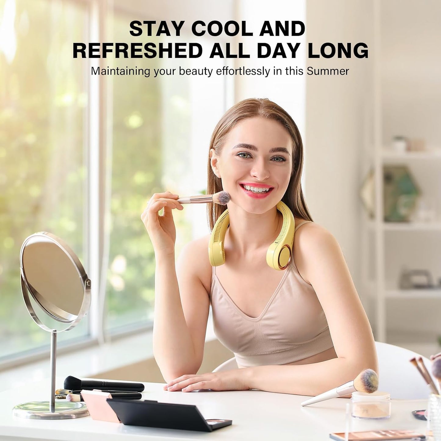 Morelax Neck Fan, USB Rechargeable Personal Fan,Hand Free Bladeless Portable Fans,4000 mAh, 3 Speeds,72 Air Faster softer 360° Cooling, Gift Suitable for Home, Office, Travel, Sports Amber