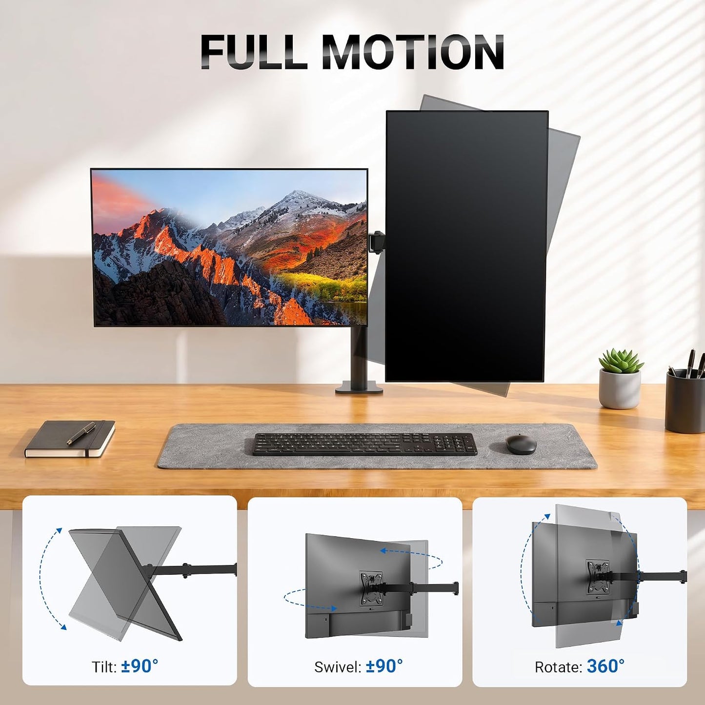 GRIFEMA Monitor Mount for 13-32 in, Dual Monitor Arm, Up to 19.8 Lbs Each | Full Motion Adjustable Height, 360° Rotate, Tilt, Swivel, Easy Install, VESA 75/100 mm, Monitor Stand for Home Office Gaming