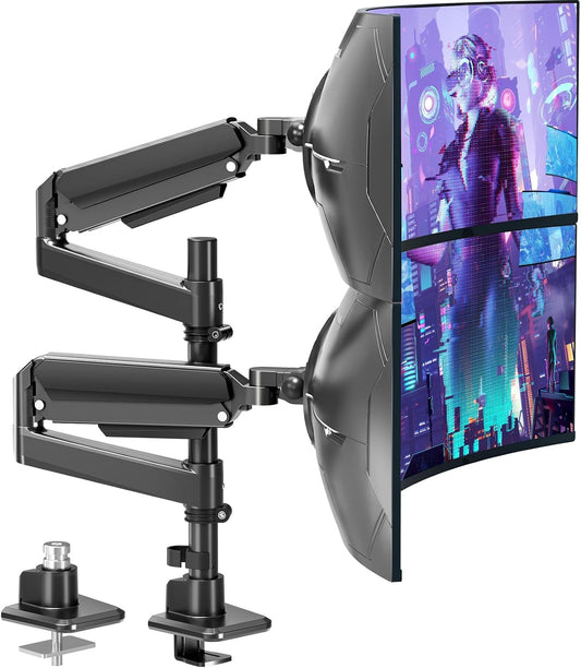 MOUNTUP Dual Monitor Stand Fits 49 45 42 40 39 34 32 Inch Screens, Heavy Duty Dual Monitor Arm Holds 7.7-44 lbs, Vertical Stacked Monitors Mount, Full Motion, Height Adjustable, VESA Mount