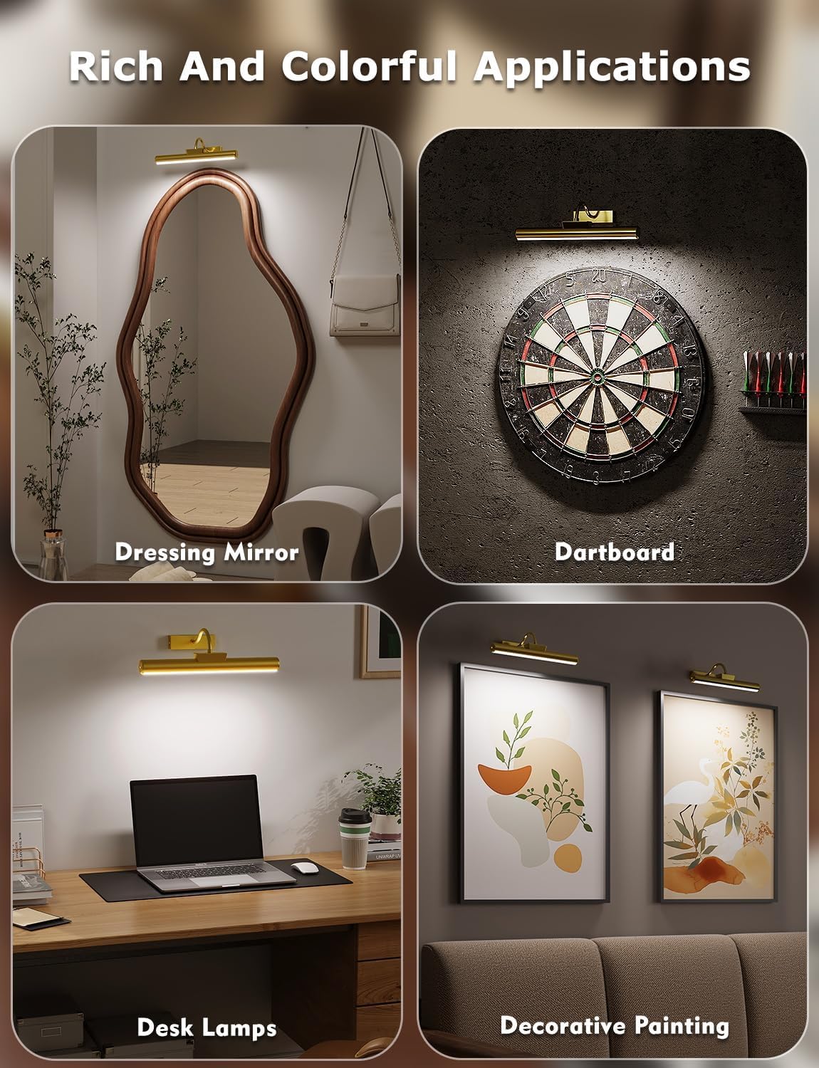 13" Wireless Picture Lights for Wall, Rechargeable Art Light, 2Pack Gold
