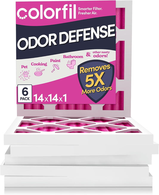 Colorfil 14x14x1 Air Filter (6-Pack) | Made in the USA | Color Changing | Remove Cat and Dog Odor | MERV 8 for Pet Hair Dander and Dust | 13.75"x13.75"x0.75" Exact Size