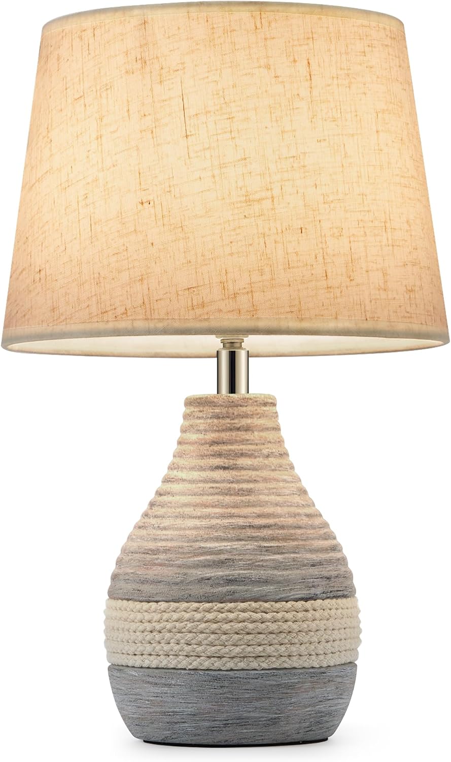 13" H Small Rechargeable Cordless Ceramic Table Lamp, Coastal | Remote Control RGB, Warm White Light, Timer, Dimmer, Battery Operated Lamp for Bedroom, Living Room, Kitchen, Linen Shade