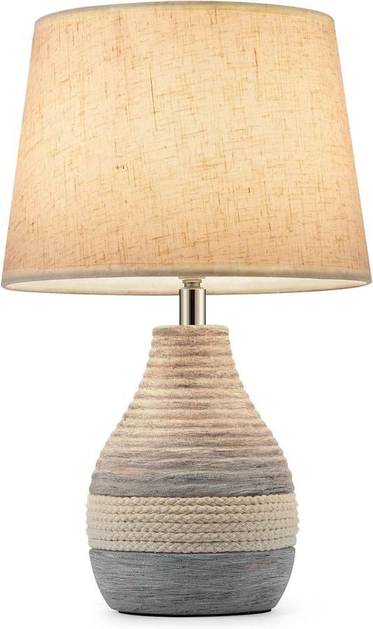 13" H Small Rechargeable Cordless Ceramic Table Lamp, Coastal | Remote Control RGB, Warm White Light, Timer, Dimmer, Battery Operated Lamp for Bedroom, Living Room, Kitchen, Linen Shade