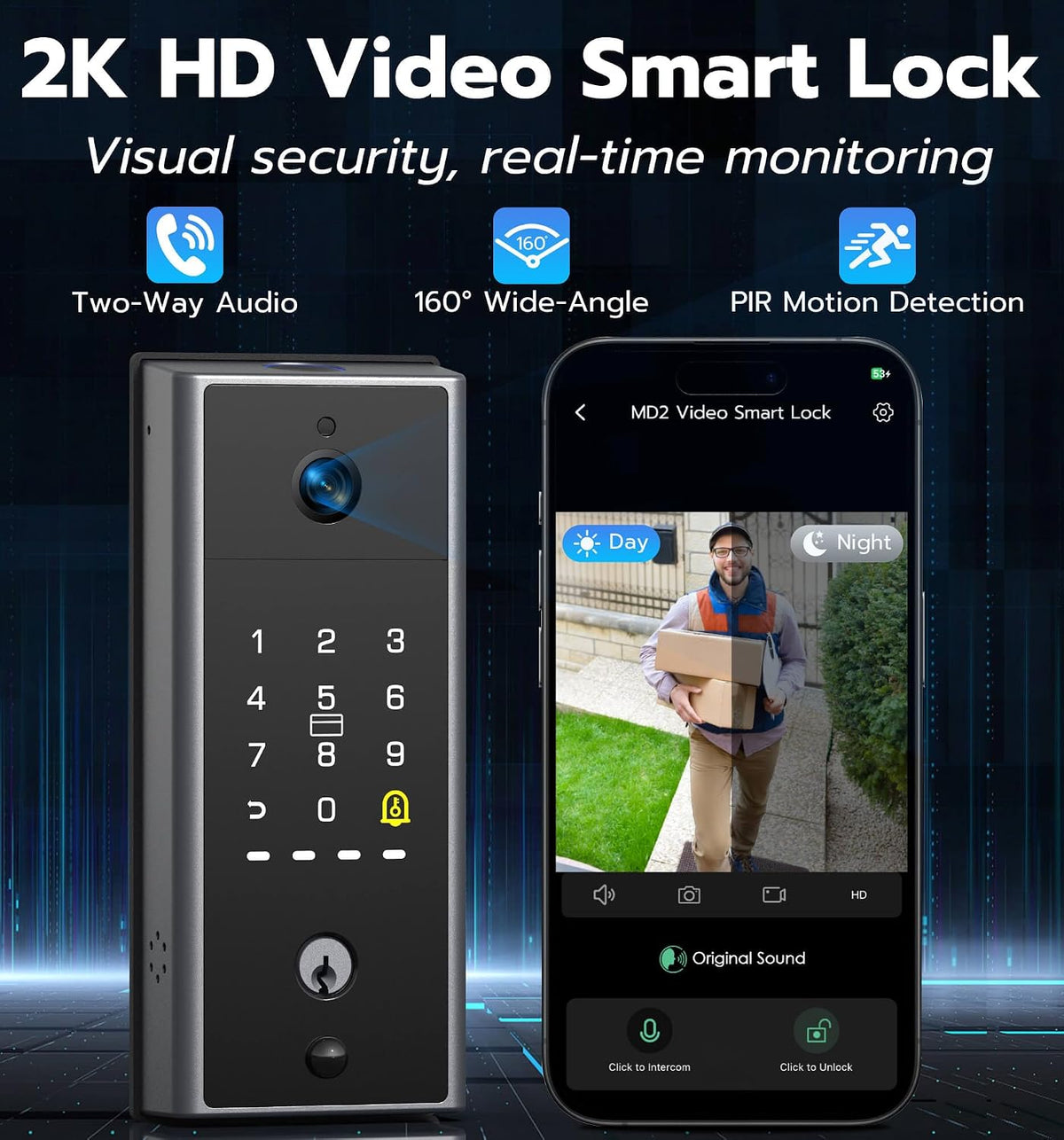 Anweller MD2 Smart Deadbolt Lock with Camera, Fingerprint Keyless Entry Door Lock for Front Door, Built-in WiFi, 10000mAh Battery, Door Sensor, Code Keypad, RFID Card, App Remote Control