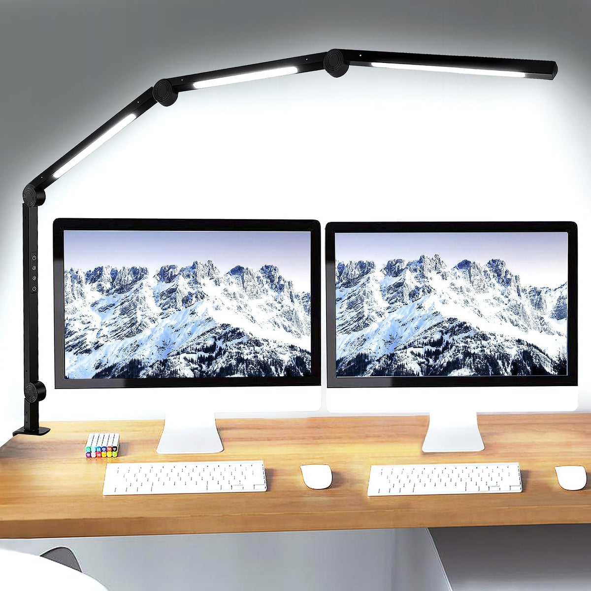 Double Head LED Desk Lamp for Office - Eye Caring Lamp with Clamp