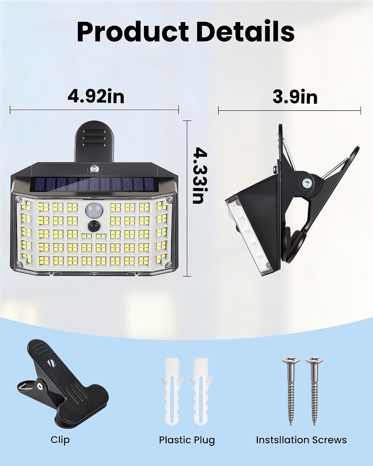 LUHLEE Clip on Solar Fence Lights Outdoor, 176 LED Motion Sensor Lights