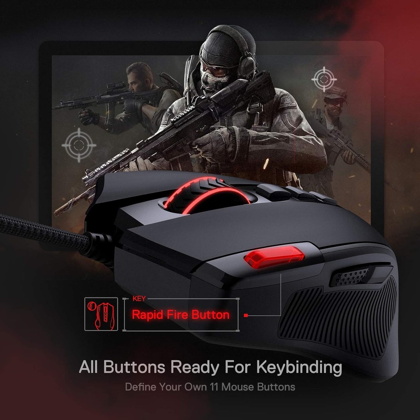 Redragon M612 Wired RGB Optical Gaming Mouse 8000 DPI Remapping Keys | Stable Lag-Free Connection, Redefine Keybinding Macro, Vibing Backlight, Ergonomic Grip Body Comfort