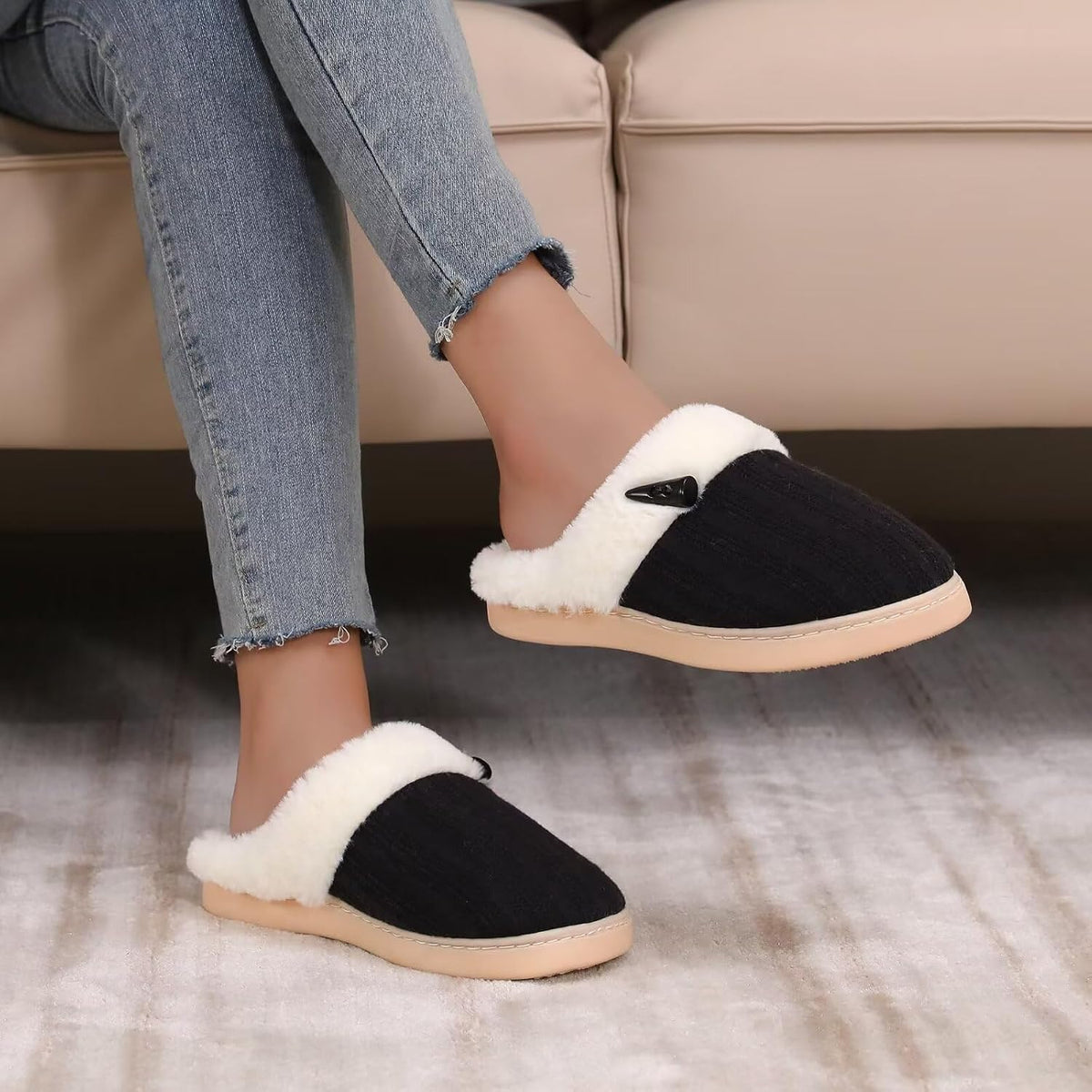 NineCiFun Women's Slip on Fuzzy Slippers Memory Foam House Slippers Outdoor Indoor Warm Plush Bedroom Shoes Scuff with Faux Fur Lining