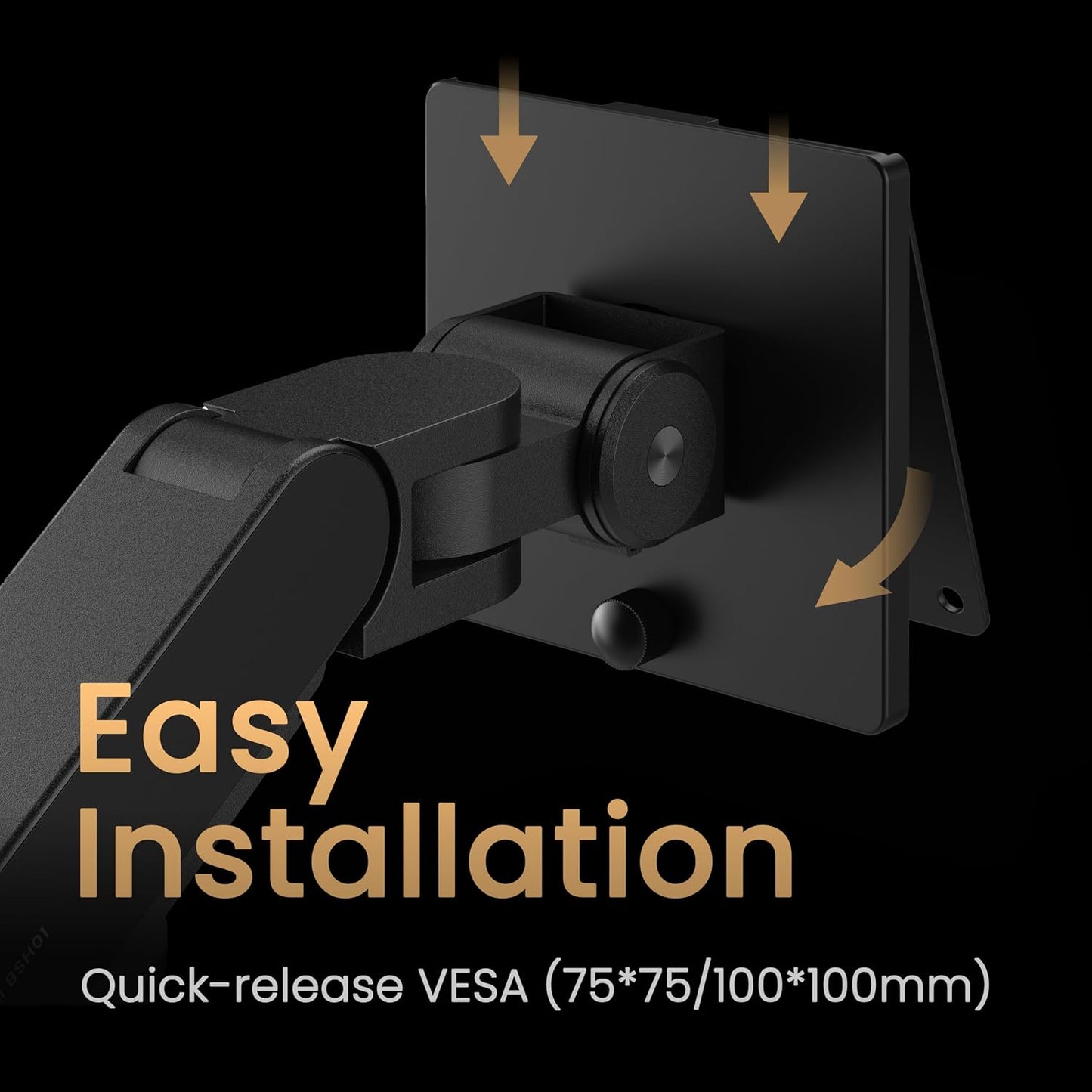 BenQ ErgoArm BSH01 Heavy Duty VESA Desk Mount for Screen up to 45" & 44 lbs | VESA 75×75, 100×100. Fits desks 12–45mm thick. Reinforcement plate desktop protect. Top mounting - clamp & grommet. Black
