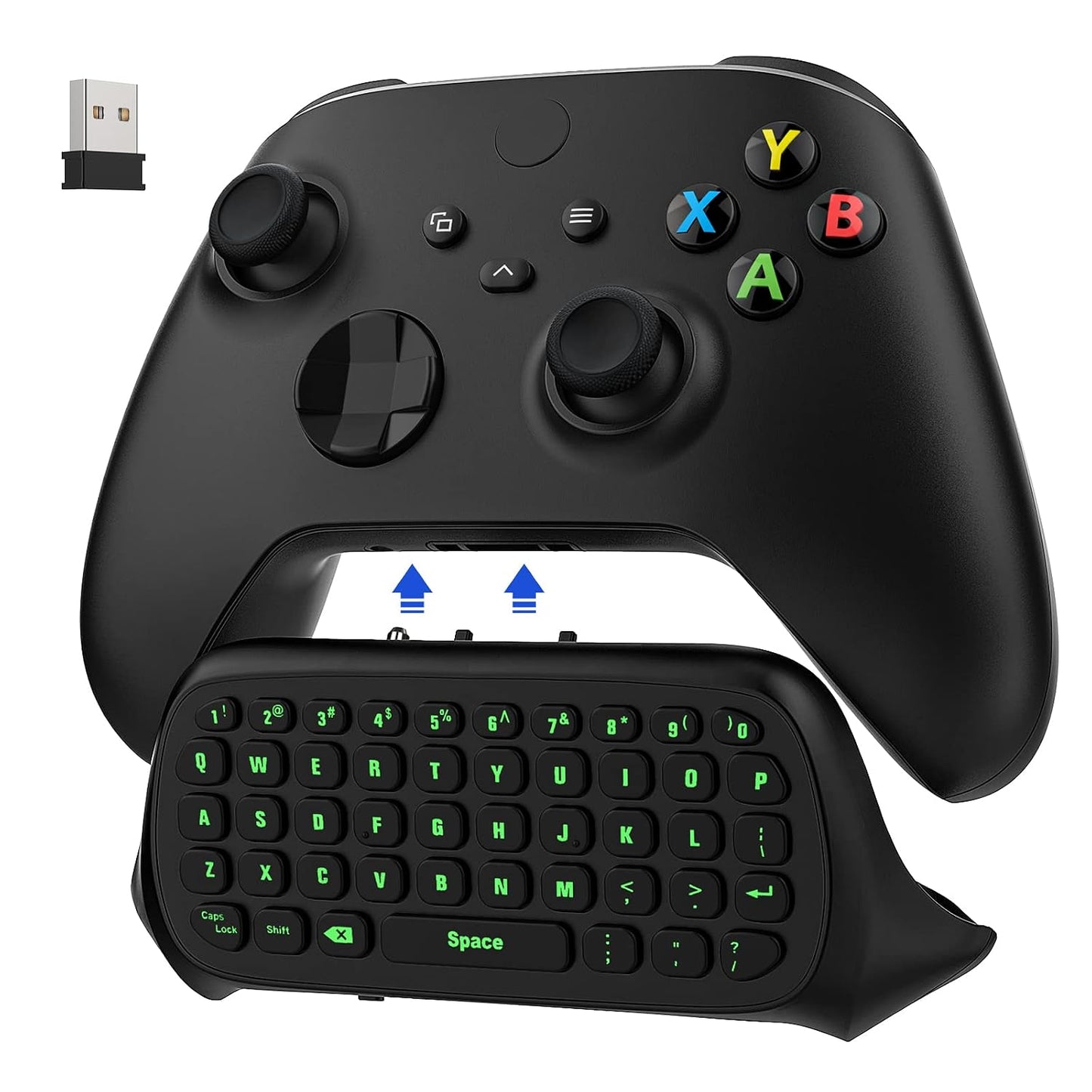 MoKo Green Backlight Keyboard for Xbox One Controller, Black | Wireless Chatpad with Headset & Audio Jack, Accessories fits Xbox One/One S/ Elite/2, Series X/S, 2.4G Receiver Included