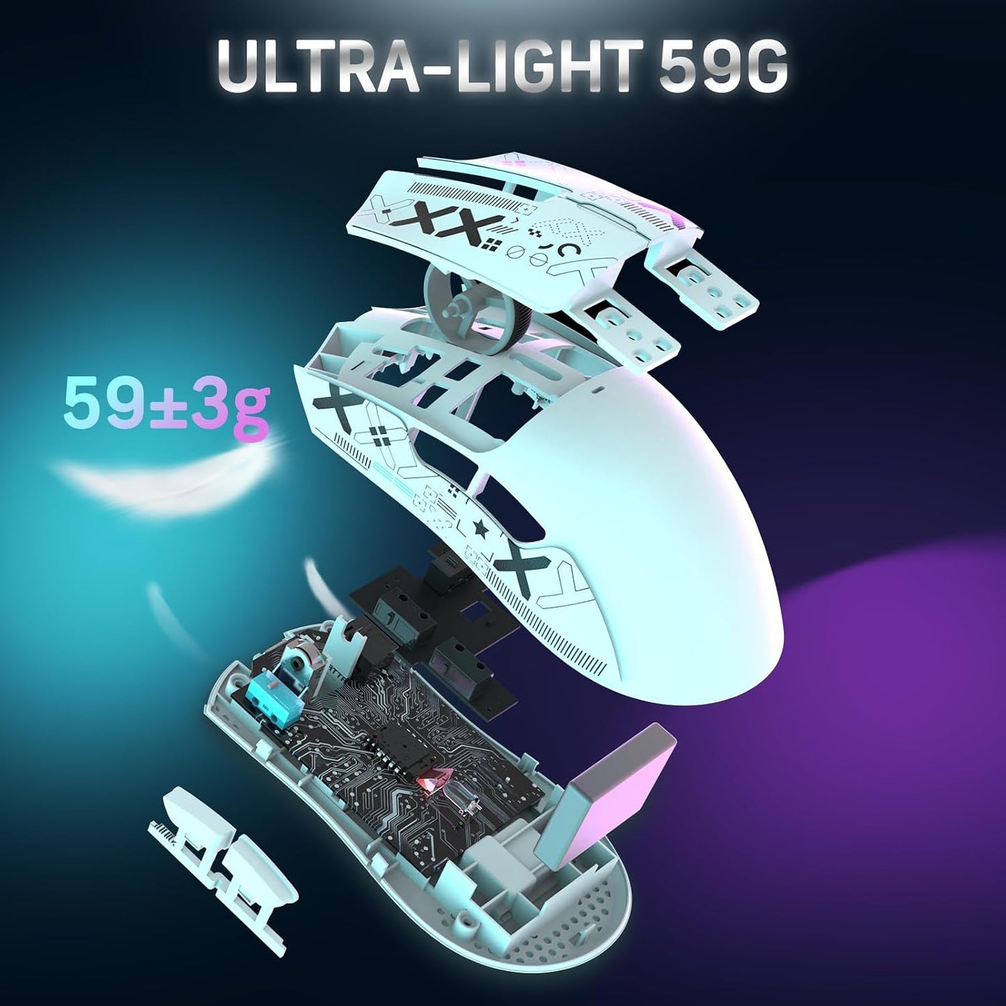 ATTACK SHARK X11 59g Lightweight Wireless Gaming Mouse,RGB Magnetic Charging Dock,Tri-Mode-BT/2.4G Wireless/Wired Mouse with Grip Tape,22000 DPI,5 Programmable Buttons for Pc/Mac(White&Sticker)
