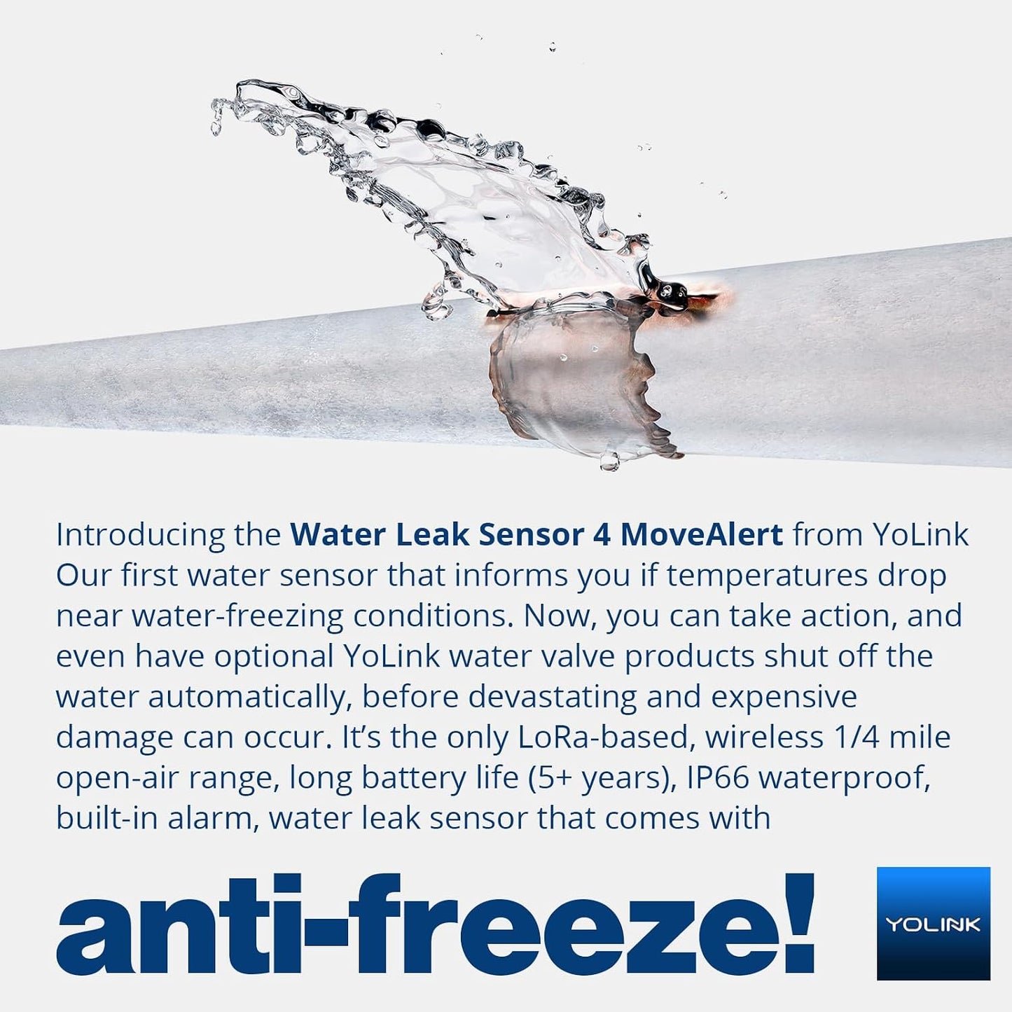 YoLink Water Leak Detector 4 with 105dB Audio Alarm, App Push, Email Alerts and Limited Text, MoveAlert Function, Freeze Warning Water Sensor Alarm w/ Alexa, IFTTT - 1/4 Mile Long Range, Hub Required