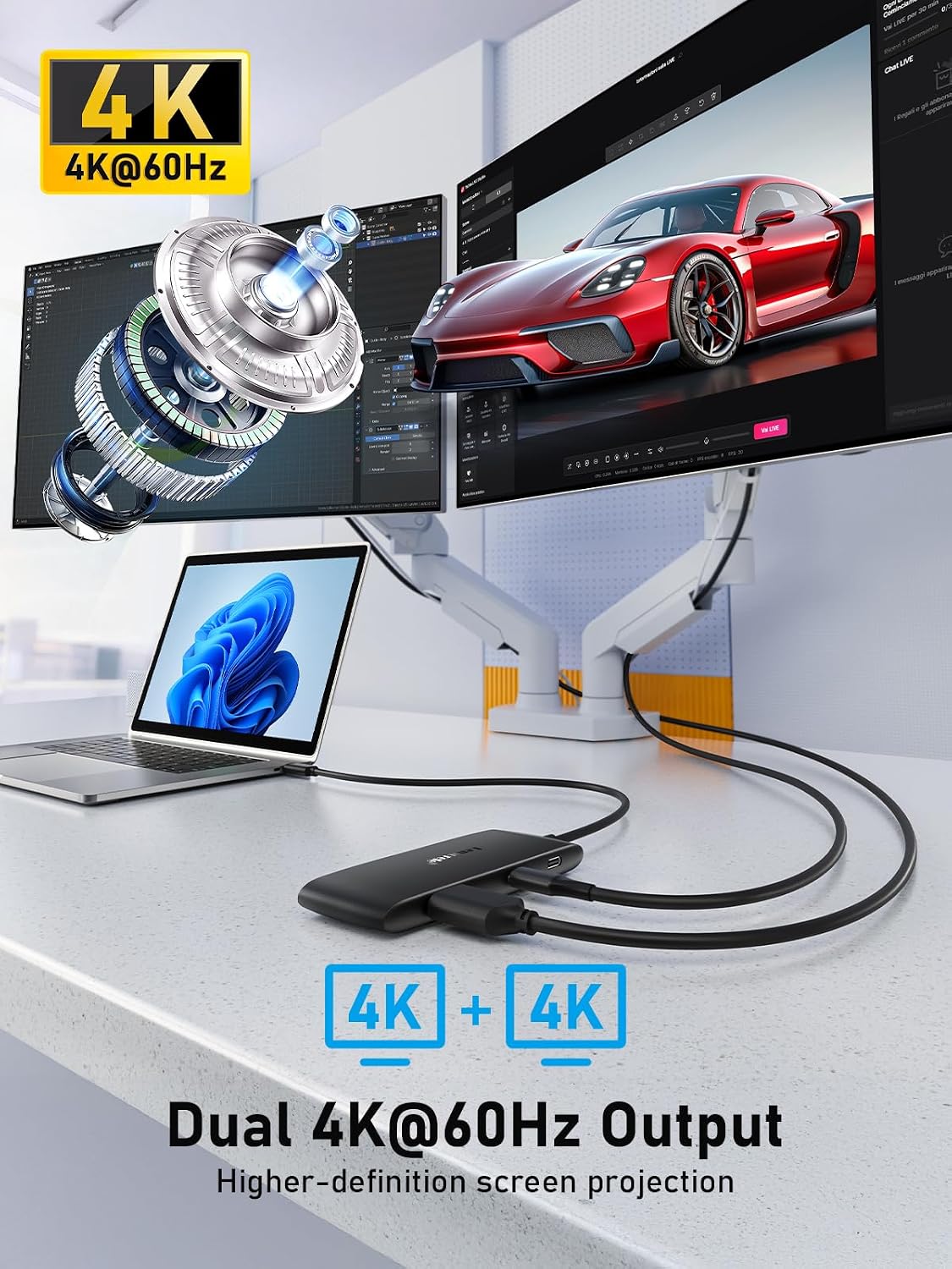 Lemorele 7-in-1 USB-C Hub, Dual 4K USB-C Video & HDMI, 100W PD