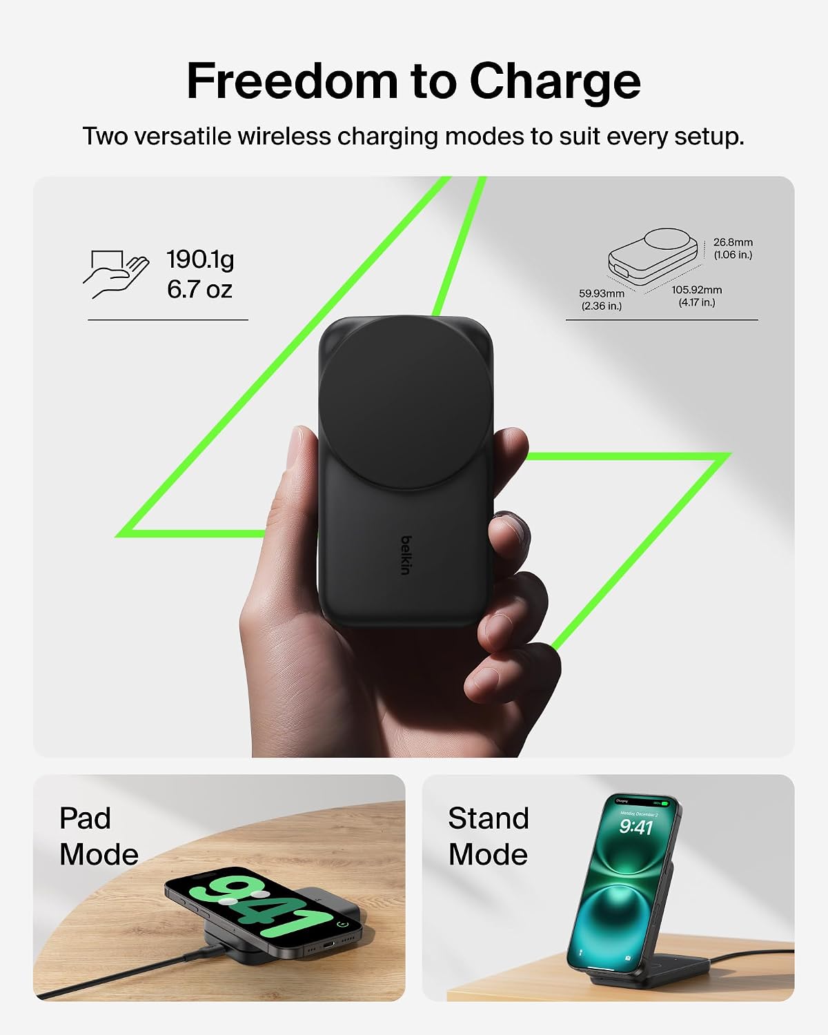 Belkin Qi2.2 25W Magnetic Wireless Charging Station, 3-in-1 Foldable Stand | MagSafe compatible, charging dock, iPhone 17/16/15, Apple Watch, AirPods, Pixel 10, foldable, 45W adapter