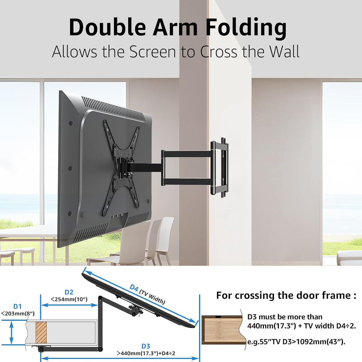 MOUNTUP Corner TV Wall Mount for Most 26-65 Inch TVs, Long Arm TV Mount with 30 Inch Extension Arm, Smooth Swivel Tilt Single Stud Full Motion Bracket Max VESA 400x400mm, 77 lbs Heavy Duty, MU0057