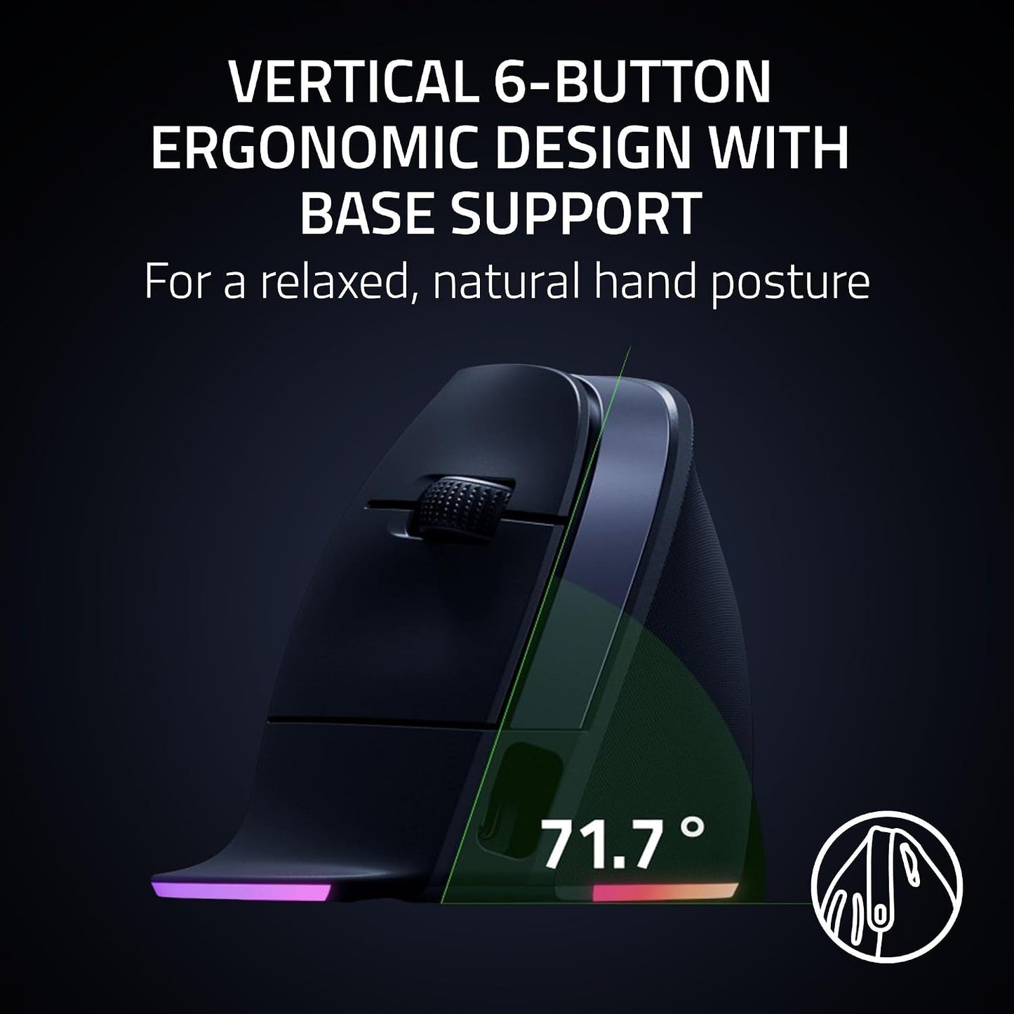 Razer Pro Click V2 Vertical Wireless Mouse, 6 Button Ergonomic Design | One Click AI Prompt, Supports Windows & Mac, Multi Device Connectivity via 2.4GHz, Bluetooth, or USB C Wired Mode, Chroma RGB