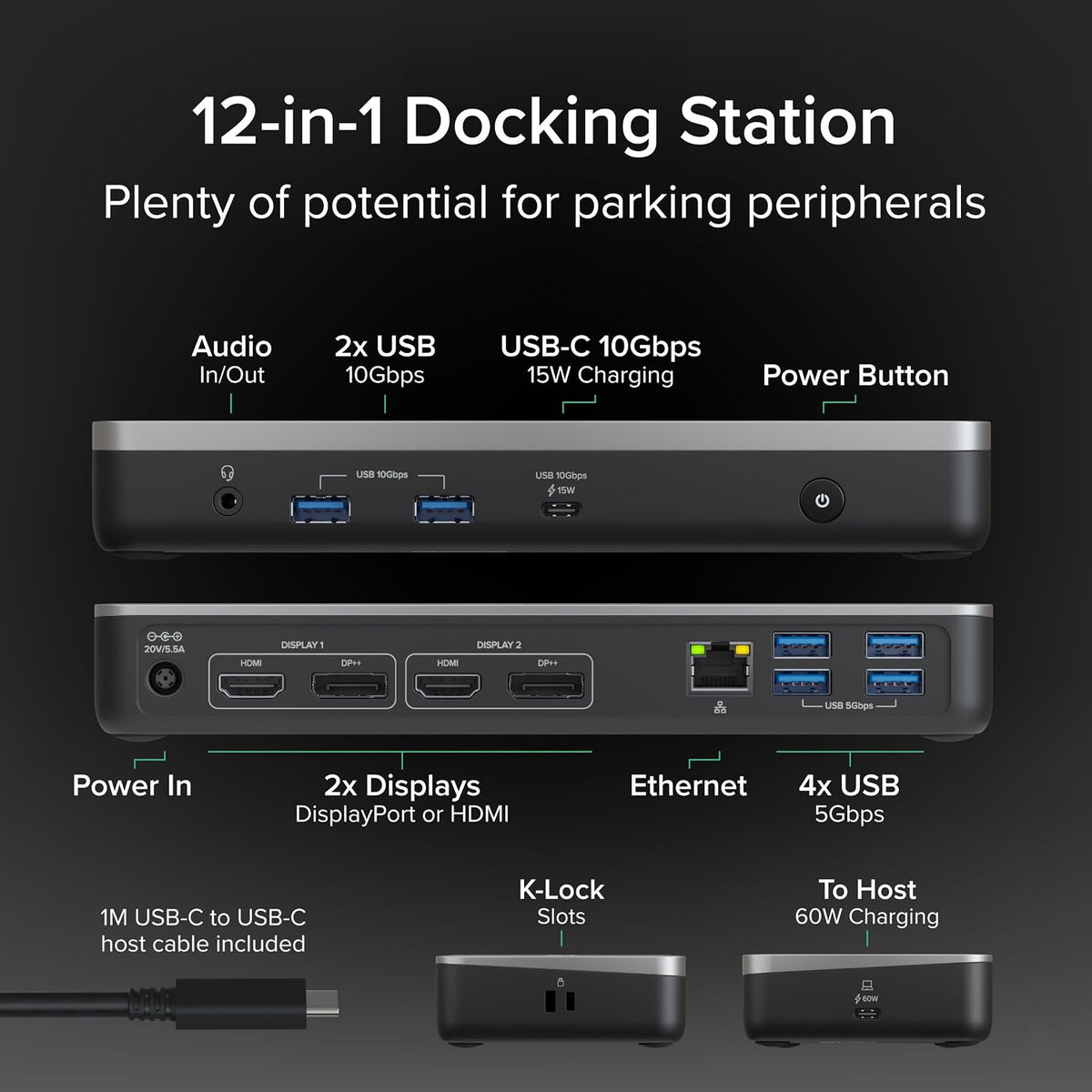 Plugable 12-in-1 Dual 4K USB-C Docking Station for ChromeOS/Windows
