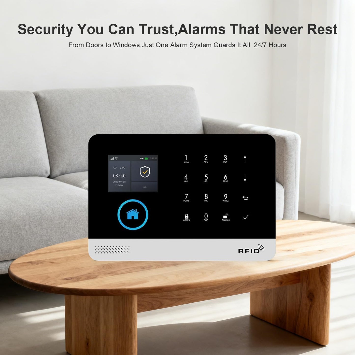 LWOHSI Home Alarm System with LCD Screen,Wireless Home Security Systems with Door Window/Motion Sensors,Loud Siren,GSM 4G /SMS/Tuya APP Alerts,Compatible with Alexa and Google,NO Monthly Fees