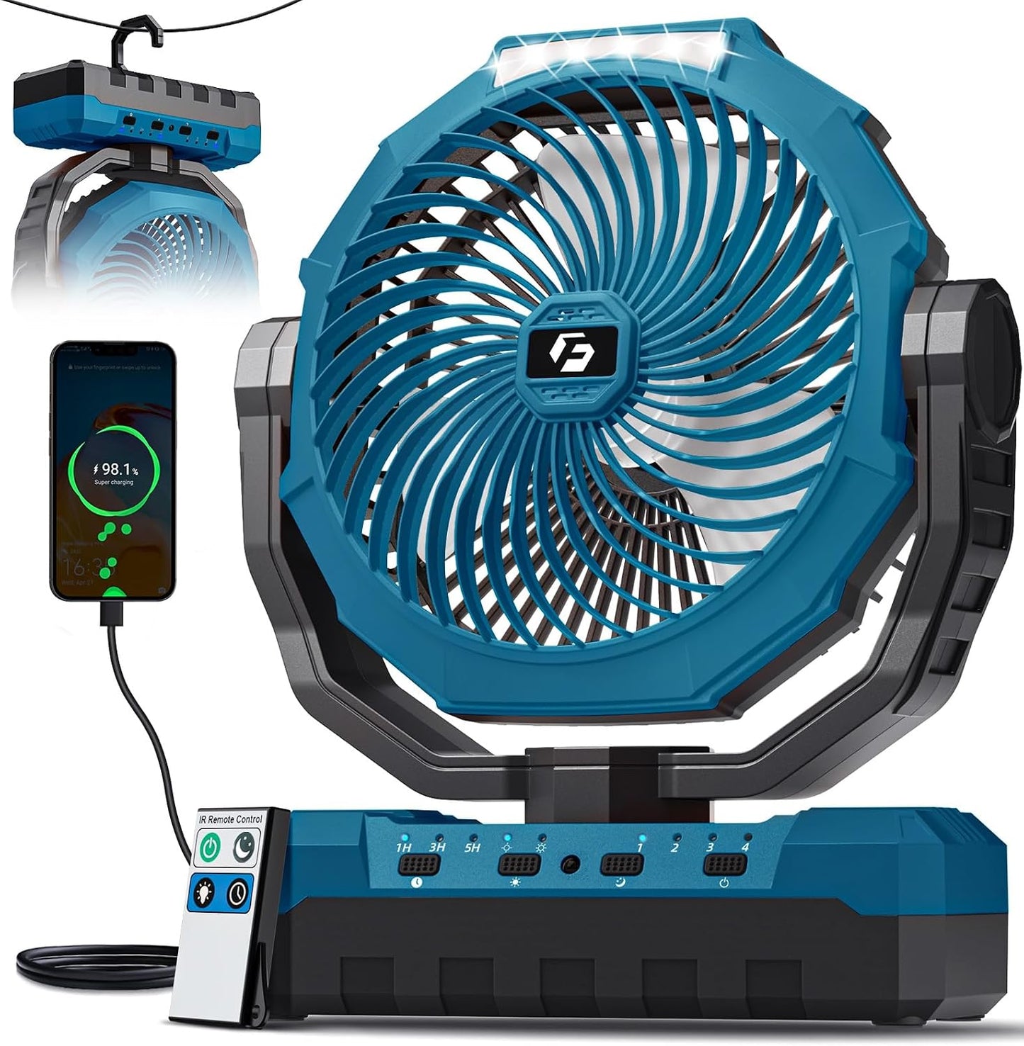 FRIZCOL 3-in-1 Camping Fan - Portable Fans Rechargeable - 24000mAh Battery Powered Fan with Light & Remote for Indoor, Outdoor, Tent, Travel, Fishing, Jobsite, Gifts for Men Dad Him - Green