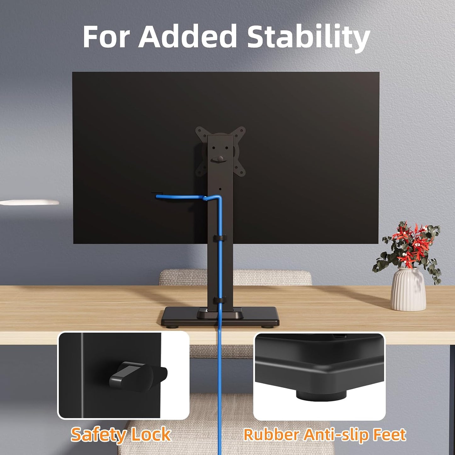 Suptek Single LCD Monitor Stand Mount Riser for 13-43 Inch Screen | Holds up to 44lbs, Free-Standing, Swivel, Height Adjustable, Rotation, 50-100mm VESA Base