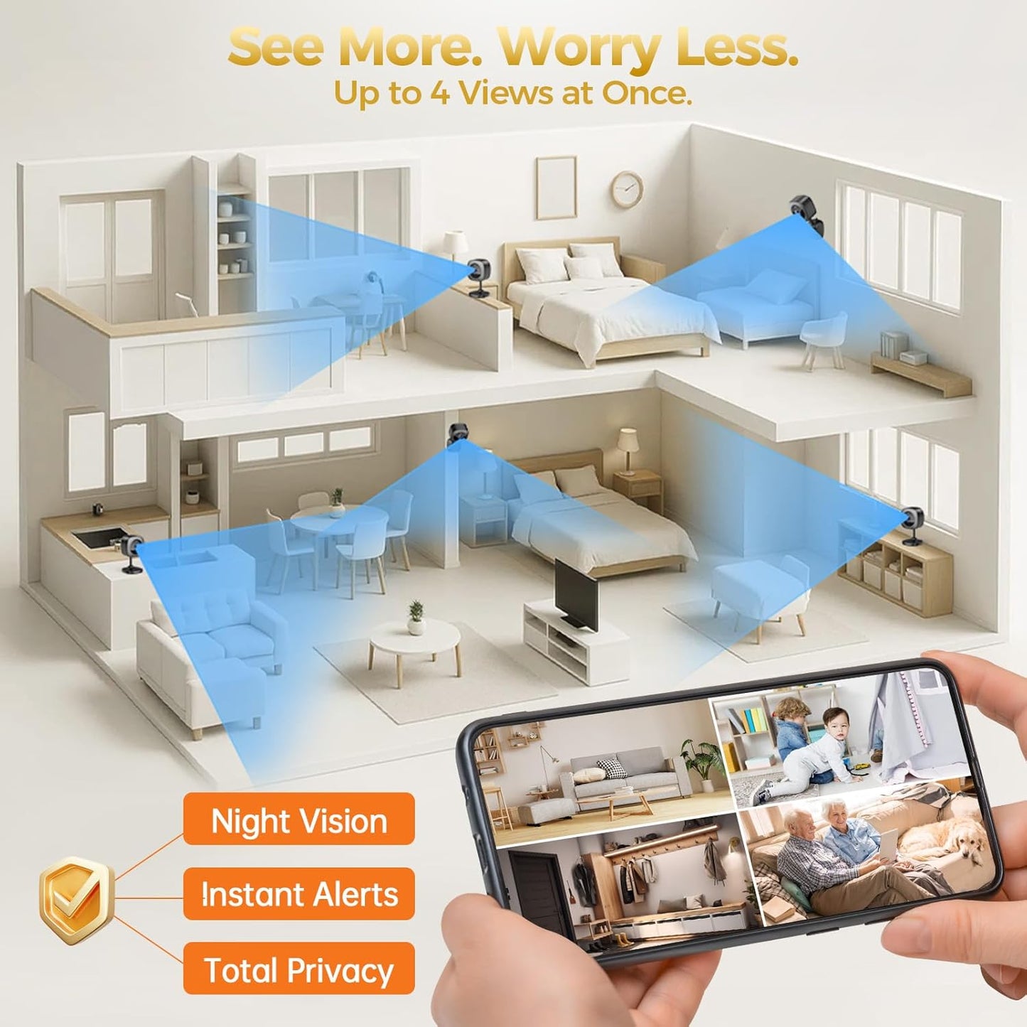ZEEPORTE 2K Indoor Cameras for Home Security - Baby Monitor and Dog Pet Camera with Motion Detection, 2-Way Audio, Night Vision, Siren, Wired Security Camera - Works with Alexa and Google Home(2-Pack)