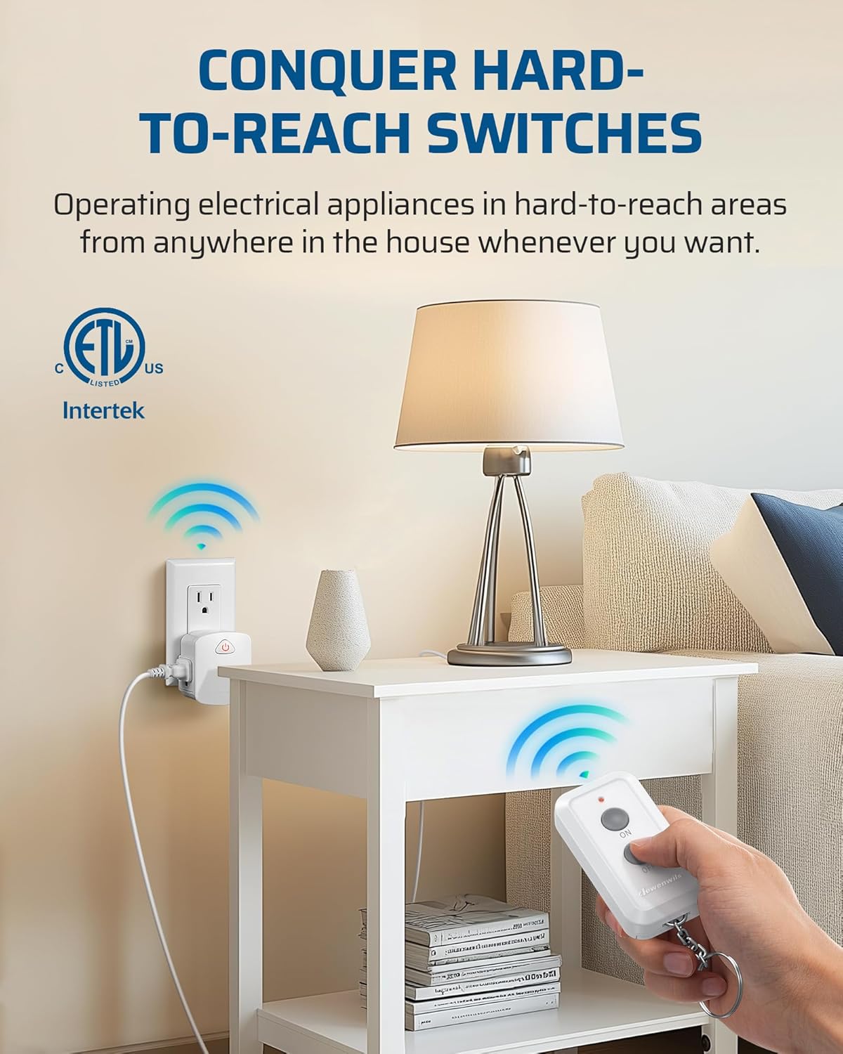 DEWENWILS Remote Control Outlet, Compact Side Plug | 15A/1875W, 100FT Long Range, Upgraded Version Wireless Remote Light Switch for Lamp, Household Appliances, ETL Listed, White