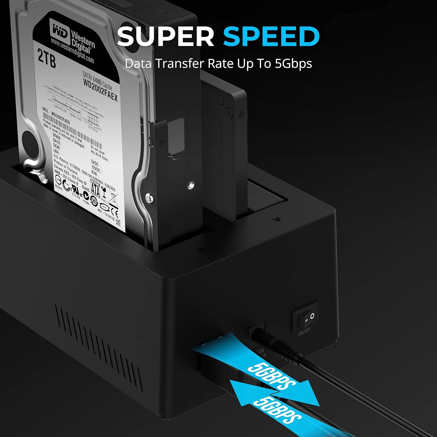 SABRENT USB 3.0 Dual Bay Hard Drive Docking Station & Cloner (EC-HD2B) | 2.5"/3.5" HDD/SSD; offline duplicator/cloner; 20TB+ support; UASP; SATA I/II/III; hard drive reader; hard drive dock