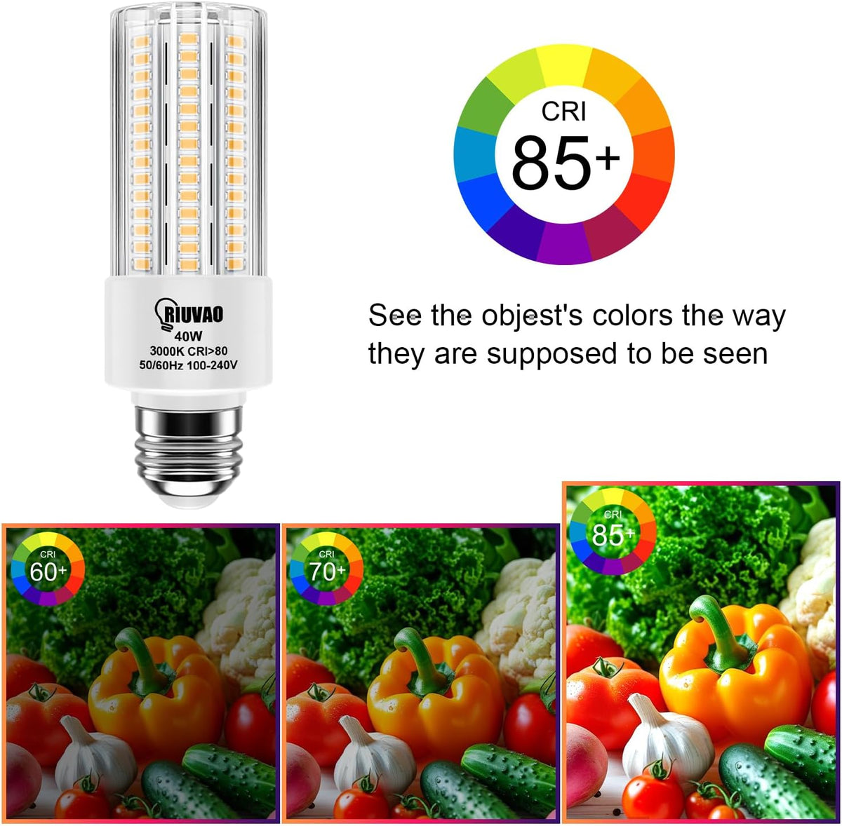 RIUVAO 4pcs LED Light Bulb 5000LM 300w Equivalent Super Bright 3000K Warm Daylight White 40W LEDs Bulb E26/E27 Medium Base for Outdoor Indoor Home Garage Backyard LED Corn Light Bulb