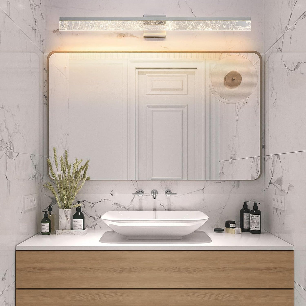AIJIASI 39 Inch Brushed Nickel Vanity Light Fixture, 28W Dimmable LED for Bathroom Above Mirror, Modern Wall Mount Lighting 3000K