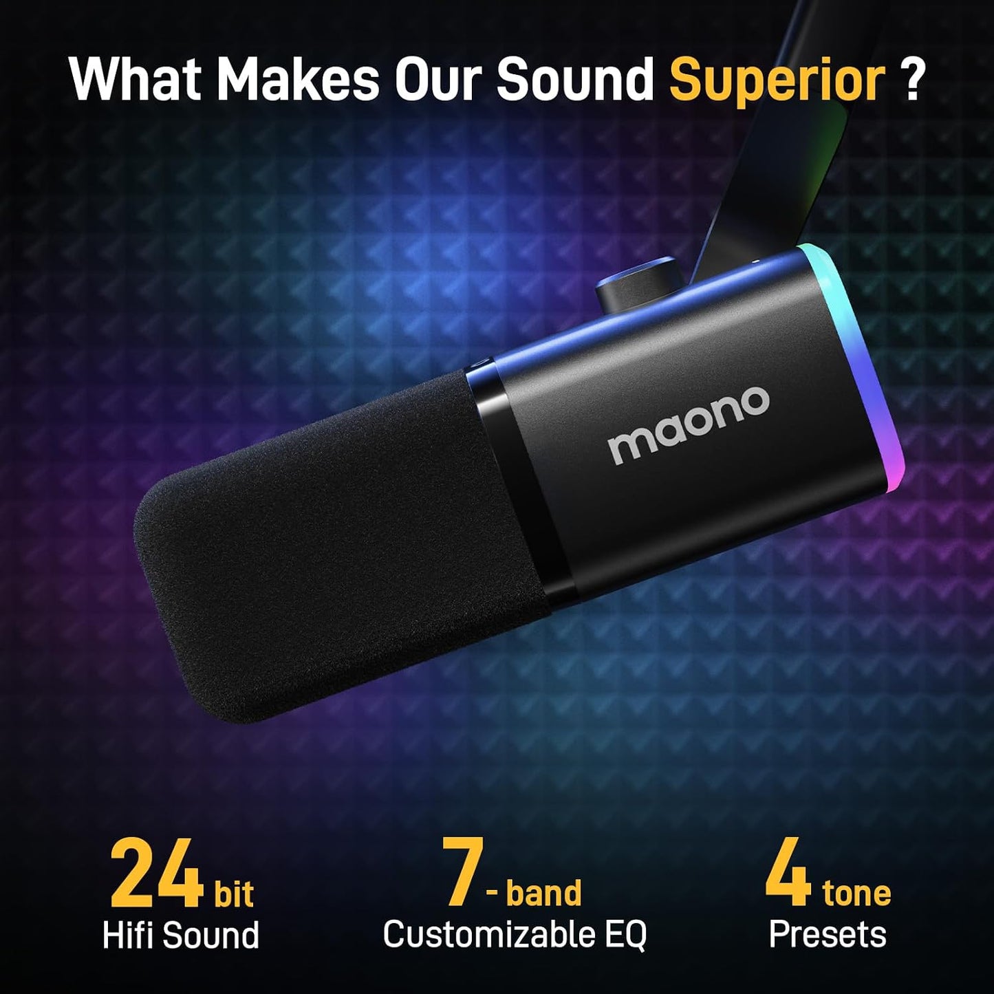 MAONO XLR/USB Gaming Microphone for PC, Dynamic Computer Mic for Streaming Podcasting, Noise Reduction, Mute, Volume Control, RGB Boom Mic for Vocal Recording,Voice-Over, PD100XS Black