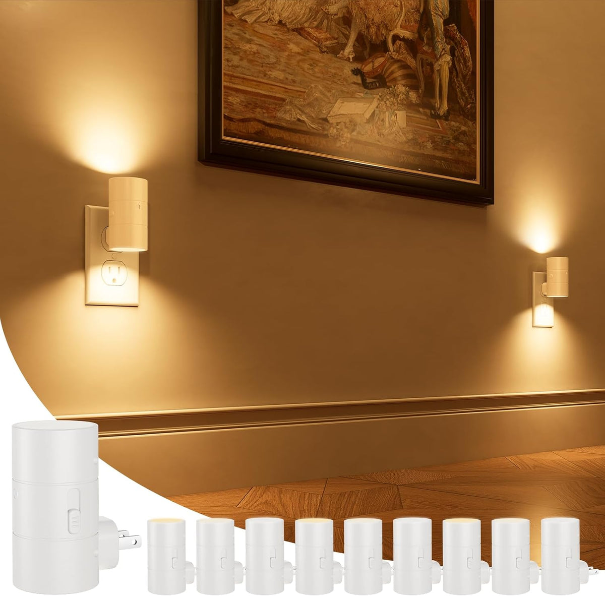 NIORSUN Night Lights Plug into Wall, Dimmable with 3 Color Modes & Auto On/Off Sensor, Ultra-Slim Nightlight for Hallway, Bathroom, Bedroom, Nursery, Kitchen (10 Pack, White)