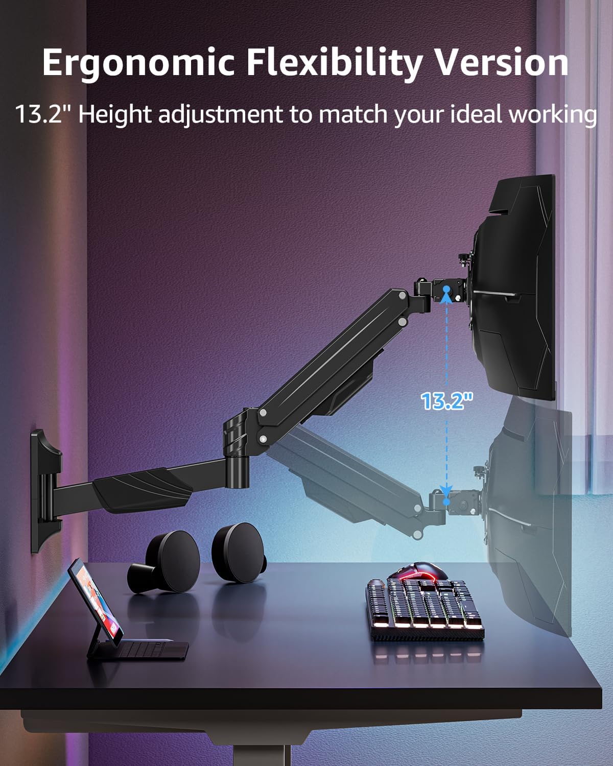 MOUNTUP Monitor Wall Mount for 22-43 Inch Curved Screens, Holds 2.2 to 33.1 lbs, Ultrawide Computer Monitor Wall Mount, Heavy Duty Wall Monitors Arm, 75x75 mm to 200x200 mm Vesa Mounts